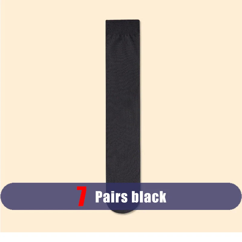 7 Pairs Man Short Silk Socks Business Thin Nylon Striped Breathable Soft Elastic Below Knee Calf Formal Wear Crew Sock Gentleman