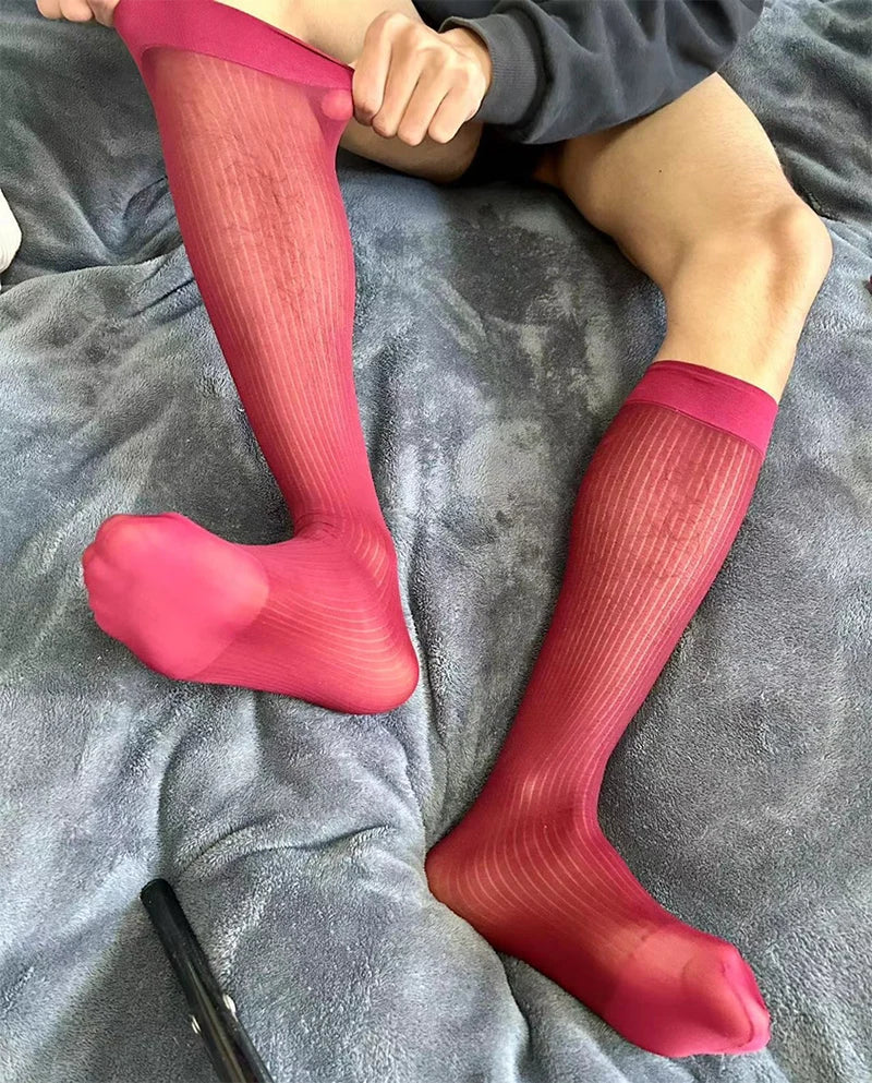 Man Dress Tube Socks Men Sheer Stockings Ultra Thin Erotic Formal Wear White Socks Sexy Transparent Business Sock See-through