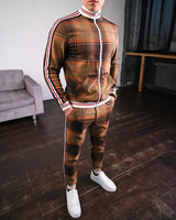 2-piece Autumn Winter New Men's Sports Set Clothes for Man Tracksuit Sport Checkered Zipper Sports Shirt Running Jogging Clothes
