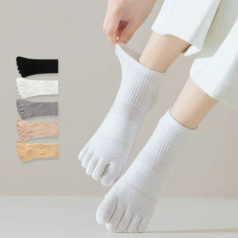 5 Pairs Five Finger Socks Women Low Cut Ankle Toe Socks with Separate Fingers Summer Mesh Cotton Sports Socks Running Yoga