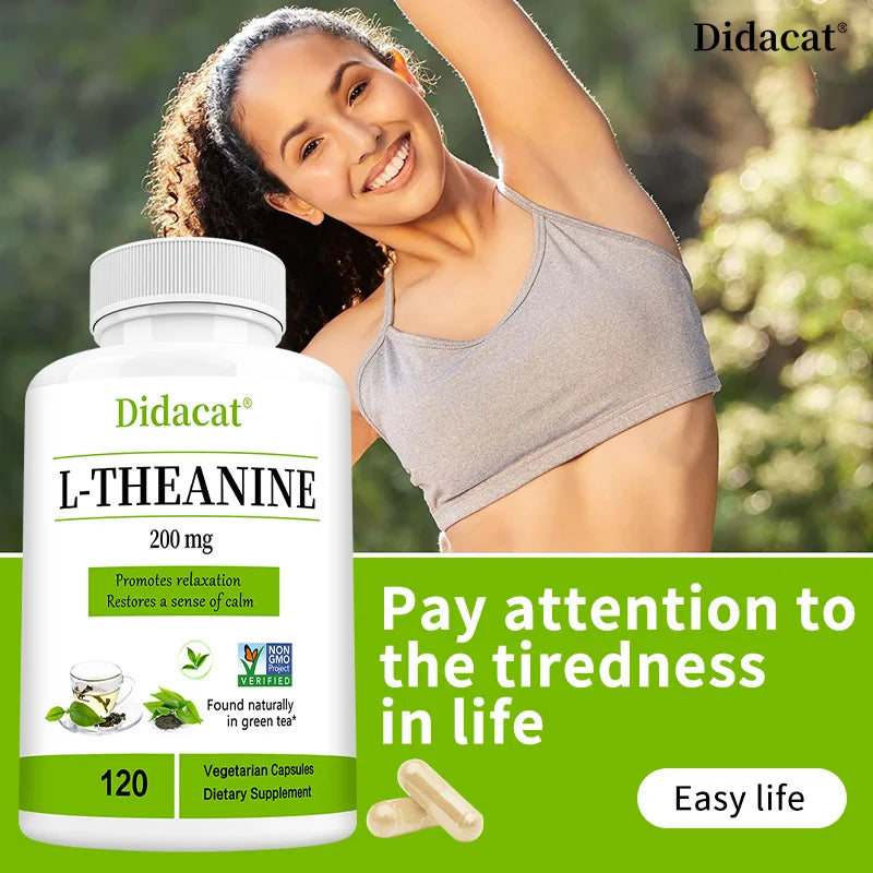 L-Theanine 200mg Vegetarian Capsules, Natural Amino Acid Supplement for Relaxation & Mood Balance, Support Mental Focus & Calm