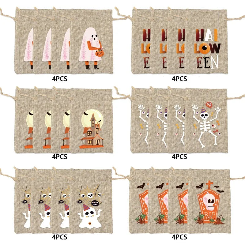 10pcs10X15cm Halloween Linen Drawstring Gift Bag Trick or Treat Party Children's Small Gifts Candy Packaging Storage Bag