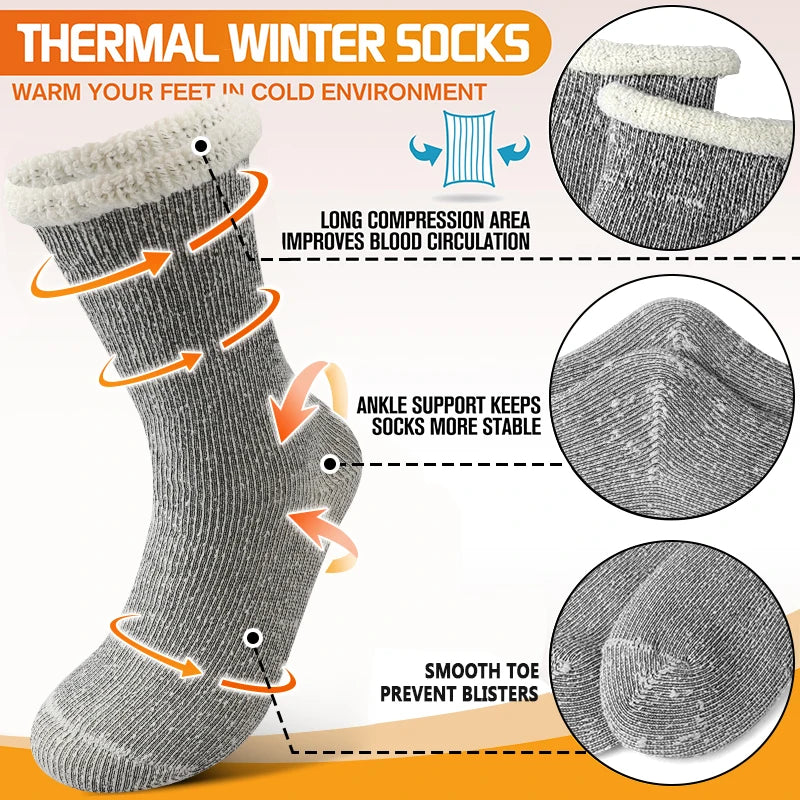 3Pairs Super Thick Merino Wool Socks Women Winter Thermal Soft Cozy Mid Tube Socks Fleece Lined Outdoor Sport Sock for Cold Snow