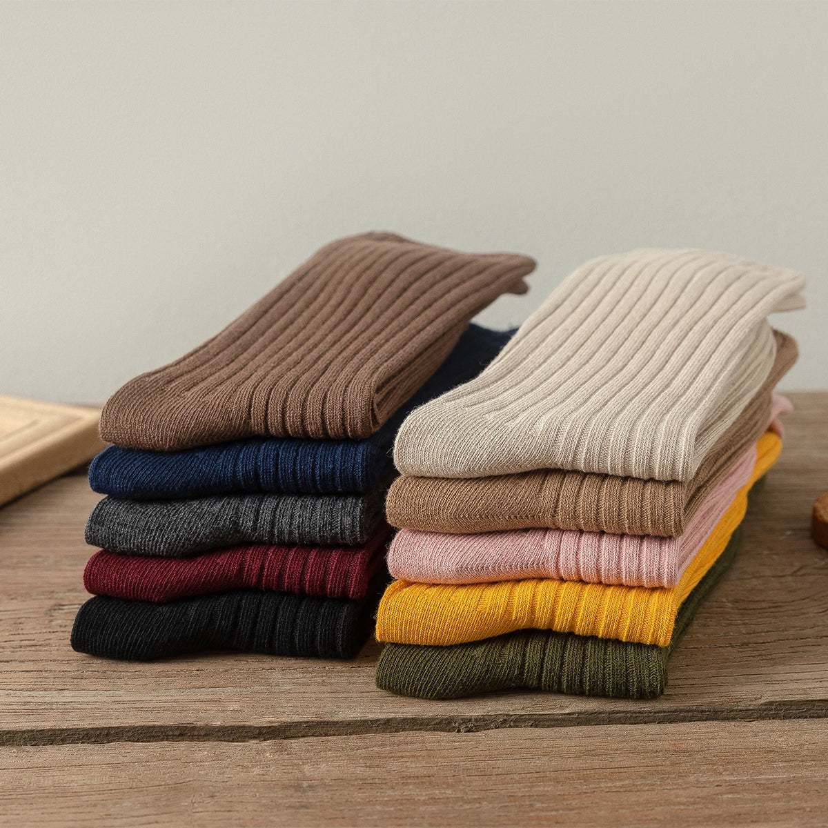 10Pairs Retro Women Cotton Loose Socks Autumn Winter Knitting Solid Color Long Black Korean Japanese Student Girls