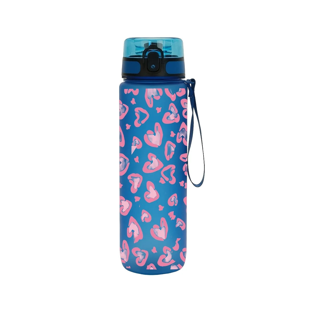 1Pc 750ml Heart Print Water Bottle, Leakproof Flip Top Sports Bottle with Lanyard, Portable Travel Gym Drinking Cup for Women Gi