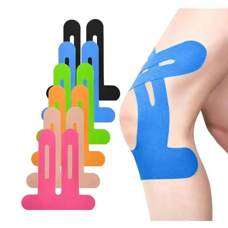 6-Pack Pre-Cut Knee Kinesiology Tape Waterproof Elastic Latex-Free No Residue Pain Relief Knee Support Sports Tape for Athletes