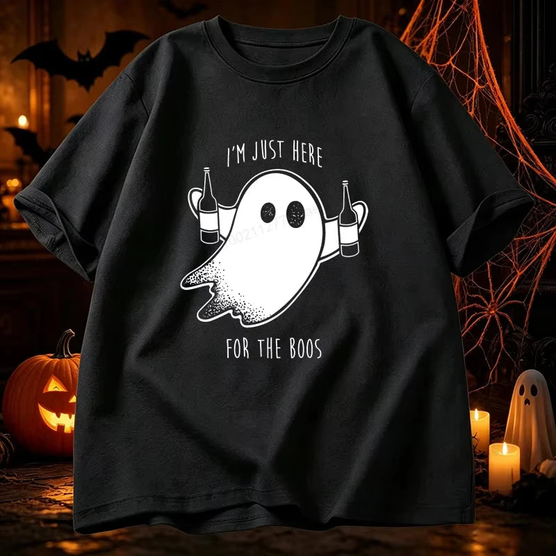 Unisex T‑shirt Funny Halloween Ghost Beer Graphic Tee Crew Neck Short Sleeve Spooky Party Humor Slogan Print Casual Holiday Top