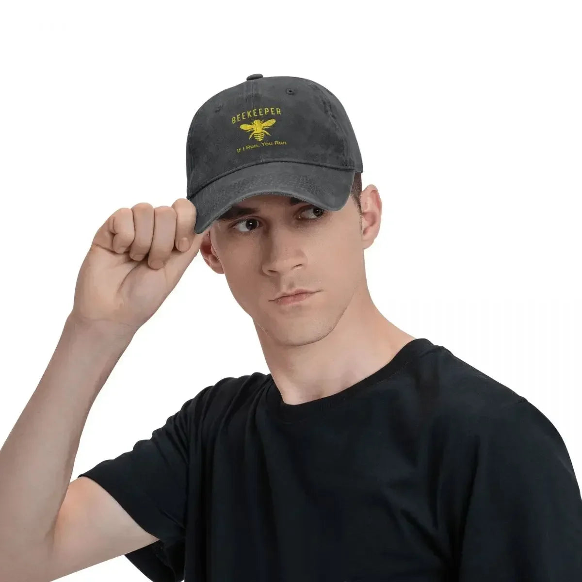 Beekeeper If I Run You Run Baseball Cap Funny Beekeeping Outdoor Fashion Hip Hop Hats Fashion Printed Washed Baseball Caps