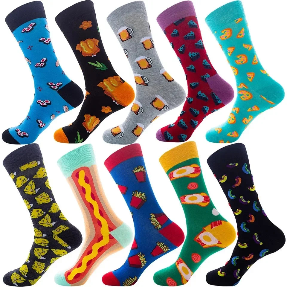 10 Pairs Lot Pack Men Women Couples Lover Socks New Arrival Rhombus Animal Christmas Cartoon Fruit Food Dot Cotton Happy Socks