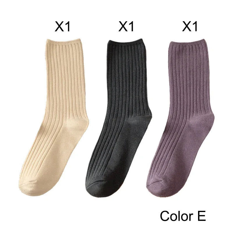 3 Pairs Lot Socks Sets Women Solid Color Elegant Retro Long Women Socks Breathable Japanese Style Casual Cotton Long Sock