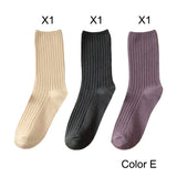 3 Pairs Lot Socks Sets Women Solid Color Elegant Retro Long Women Socks Breathable Japanese Style Casual Cotton Long Sock