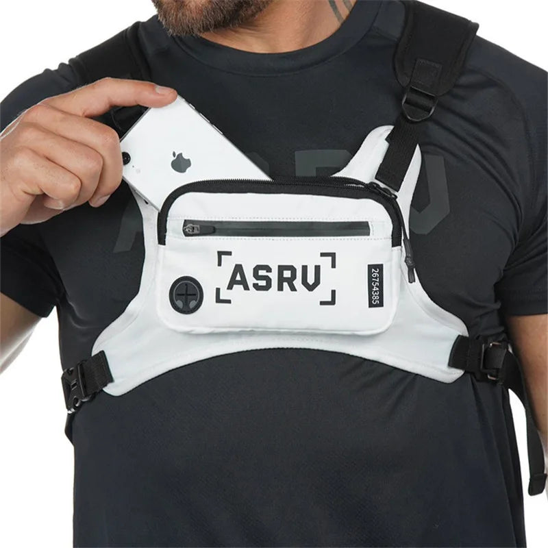 Running Bag Men Sport Chest Rig Vest Gym Training Waist Pack Hip Hop Streetwear Tactical Phone Holder Fitness Accessories Bag