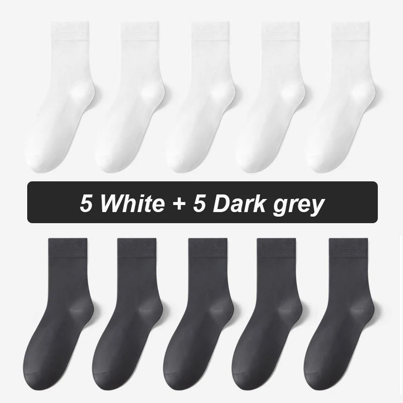 10Pairs Bamboo Fiber Socks Men Casual Black Business Breatheable Anti-Bacterial Comfortable High Quality Sock Male Size EU38-45
