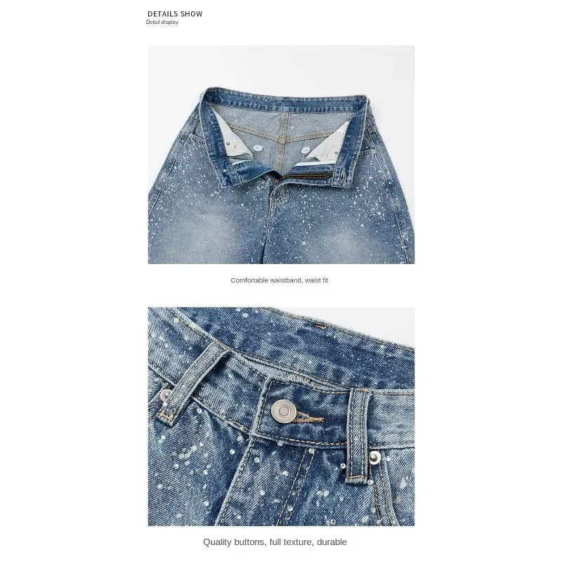 Vintage Men's Denim Shorts Jorts Summer New High Waist Loose Fit Retro American Style Five Inch Casual Pants
