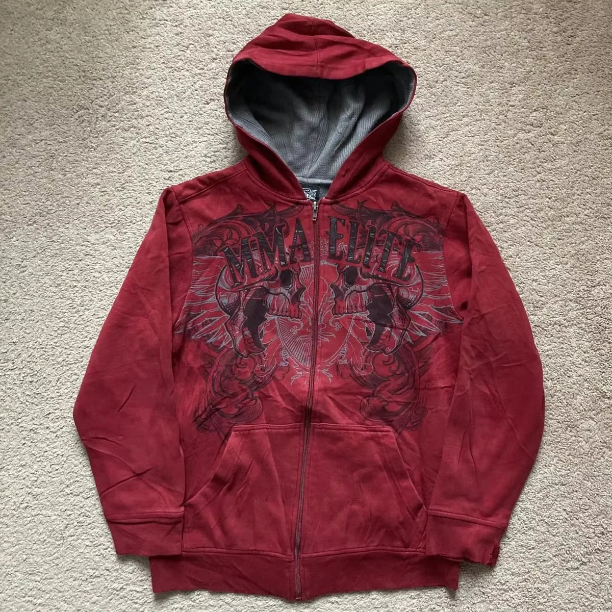 Y2K Street New Fashion Oversized Skull Print Sweater Hoodie Men Harajuku Vintage Hip Hop Popular Casual Sports Hooded Sweater