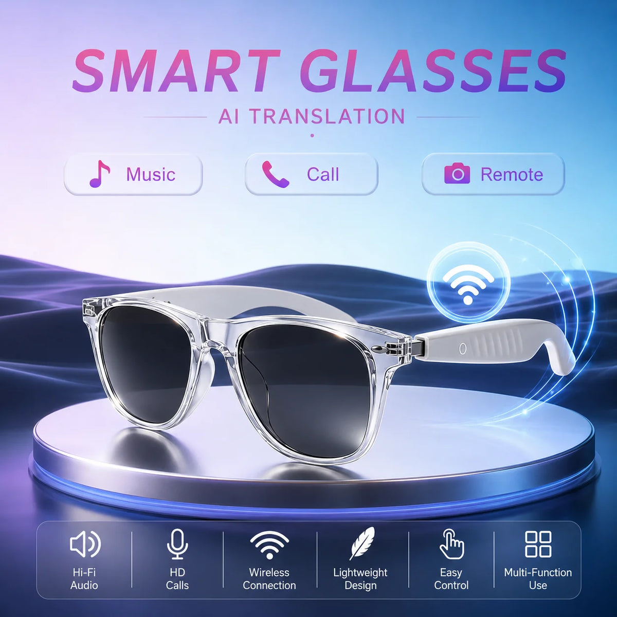New Smart Translation Glasses with Dual-Touch Audio Playback and Hands-Free Calling