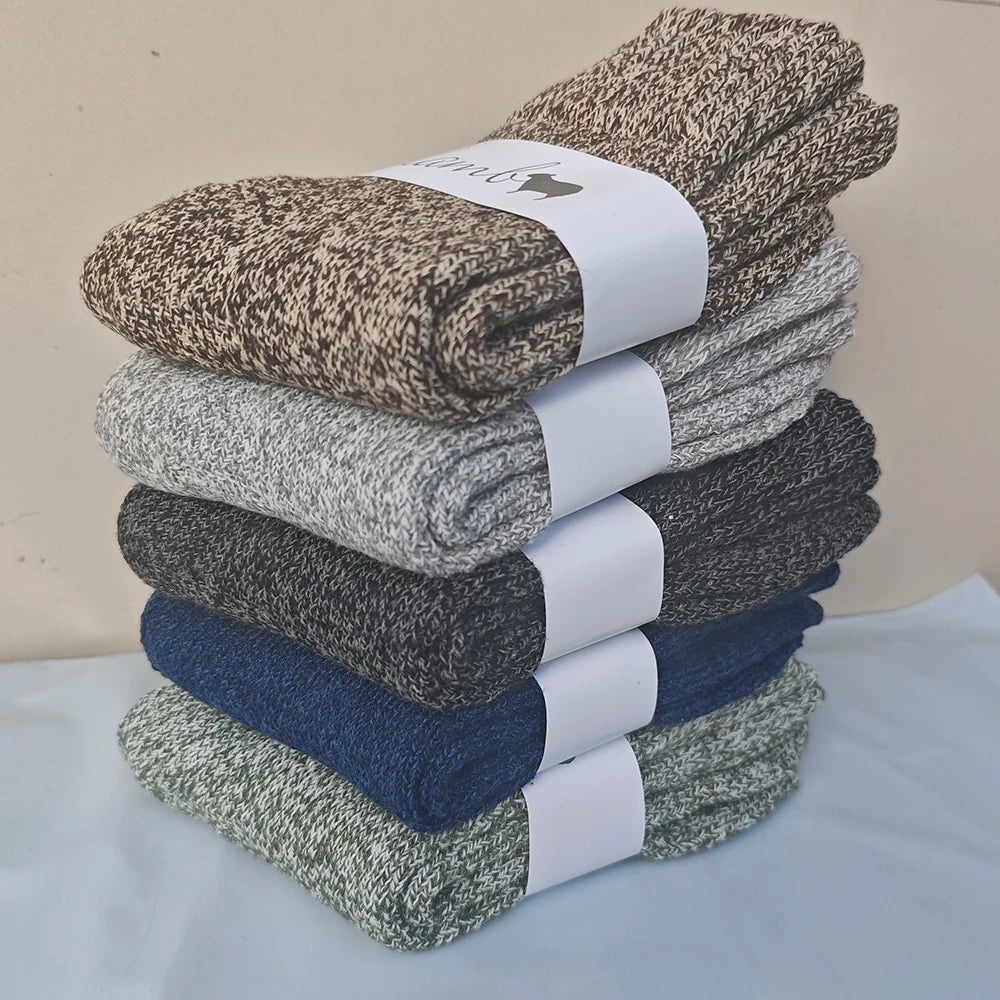 3/5 Pair Winter Men's Merino Wool Socks Super Thick Warm High Quality Harajuku Retro Snow Casual Antifreeze Cashmere Socks Men