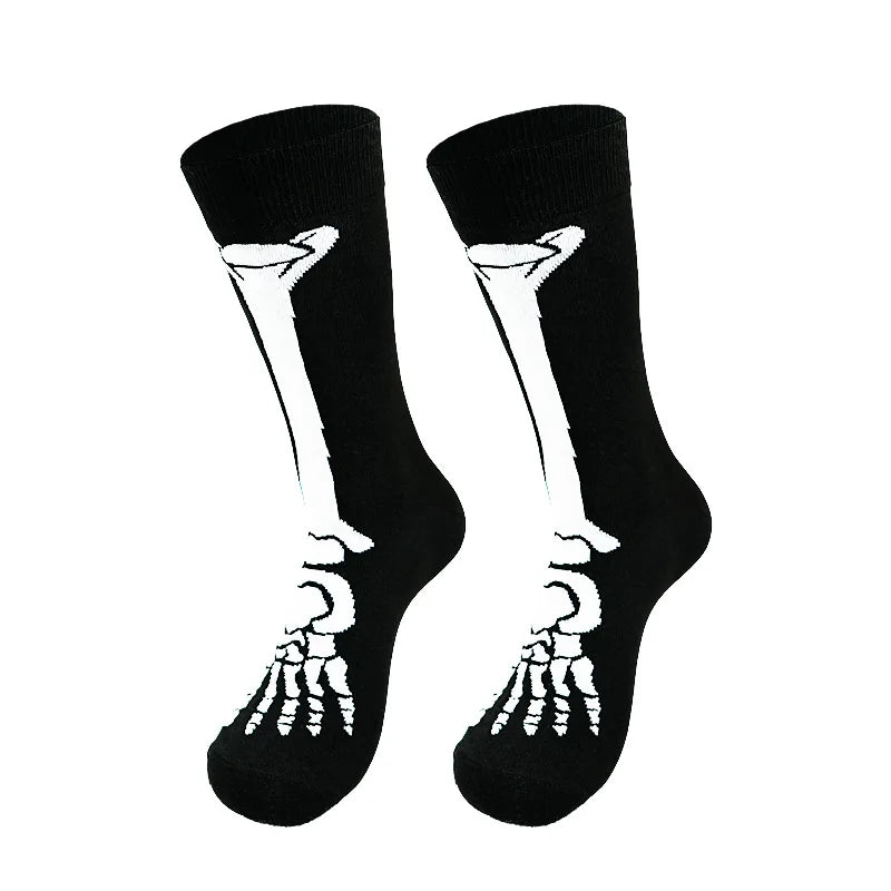 1 Pair Halloween Skeleton Ghost Claw Cartoon Print Casual Socks for Men and Women Mid-Calf Socks Autumn Winter Socks for Girls