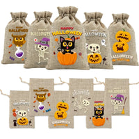 10pcs10X15cm Halloween Linen Drawstring Gift Bag Trick or Treat Party Children's Small Gifts Candy Packaging Storage Bag