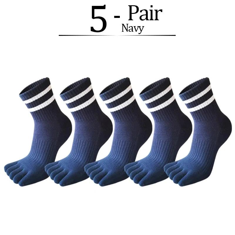 5 Pairs/lot Man Toe Sport Socks Compression Thick Cotton Black White Stripes Elastic 5 Finger Short Socks Outdoor Running Socks