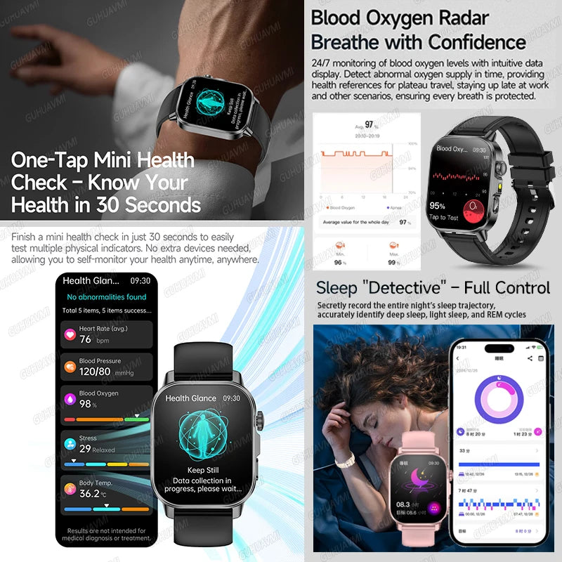 2026 New Micro Physical Examination Health Smartwatch Blood Pressure Uric Acid Blood Lipids Flashlight Care Smartwatch for Women