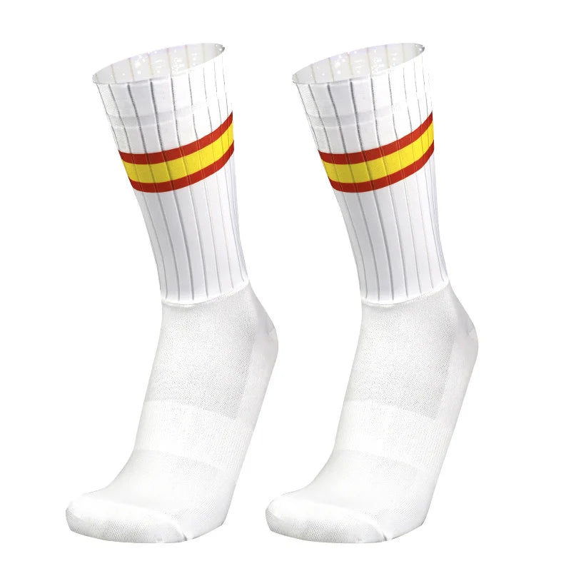 Aero Silicone Summer Anti Slip Socks Whiteline Cycling Socks Men Bicycle Sport Running Bike Socks Calcetines Ciclismo