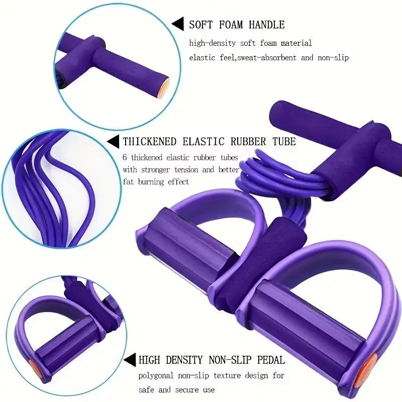 4 Tube Resistance Bands with Ergonomic Pedal, Full Body Workout, Yoga, Pilates, Core, Glutes, Hamstrings,Quads,Chest, Back, Neck