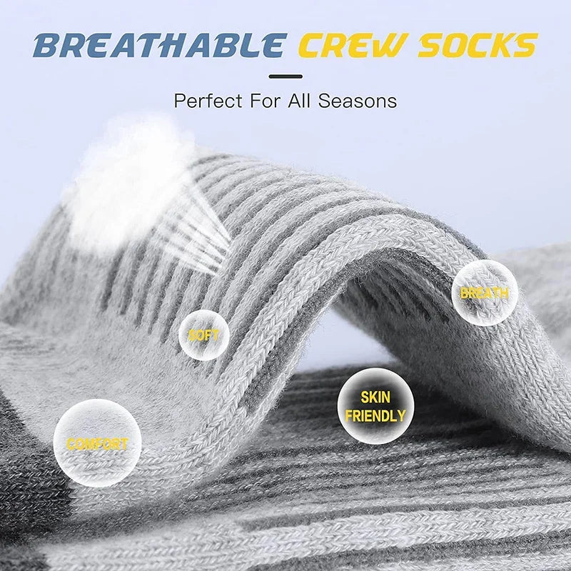 5 Pairs Men's Athletic Socks Sport Running Calf Socks Performance Cushioned Breathable Outdoor Crew Socks for Men Women