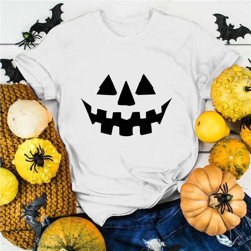 Halloween Pure Cotton Printed Men's and Women's Summer Personalized Short Sleeved New Fashion Trend Loose Casual T-shirt