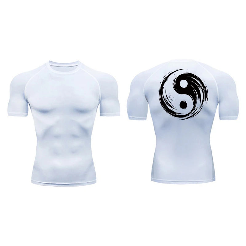 Yin Yang Sword Print Short Sleeve Compression Shirts for Men Summer Athletic Quick Dry T-shirts Gym Workout Running Tees Tops