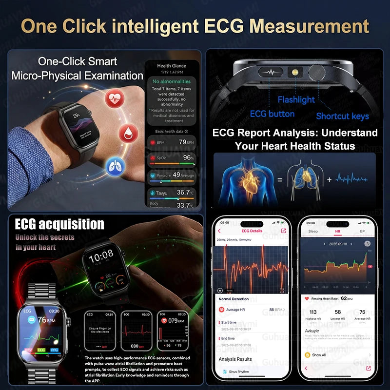 2026 New Hospital Level Health Smart Watch Body Fat ECG Blood oxygen BP Health AMOLED Screen HD Call Sport Smart Watches For Man