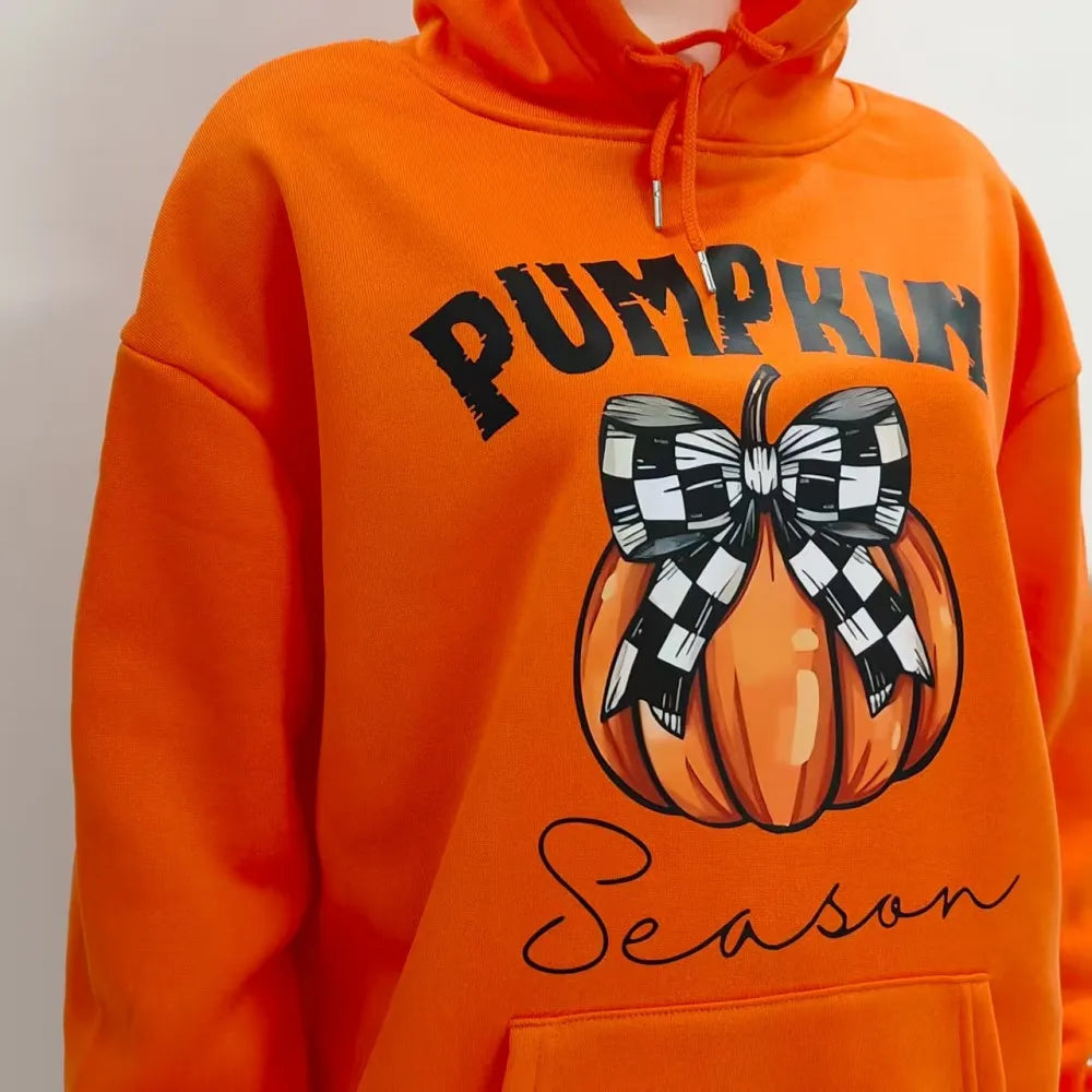 2024 Halloween Orange Hoodie Kawaii Halloween Pumpkin bowknot Women's Hoodie Harajuku Halloween Print Autumn Warm Unisex Hoodie