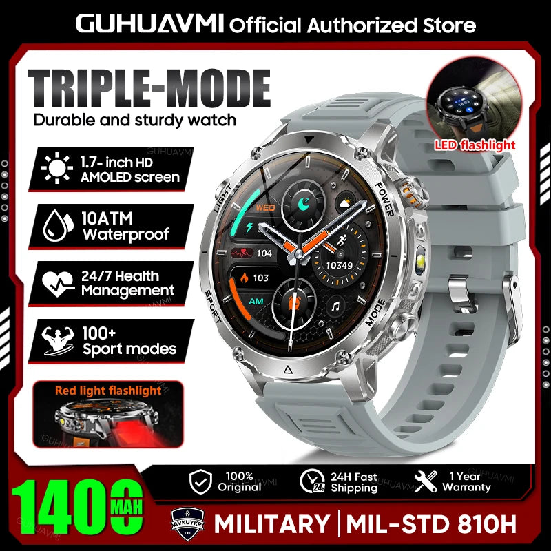 New GPS Sapphire Glass Smartwatch Business men 1.7-inch AMLED Screen Clock 1400mAh Battery 10ATM waterproof Titanium alloy Watch