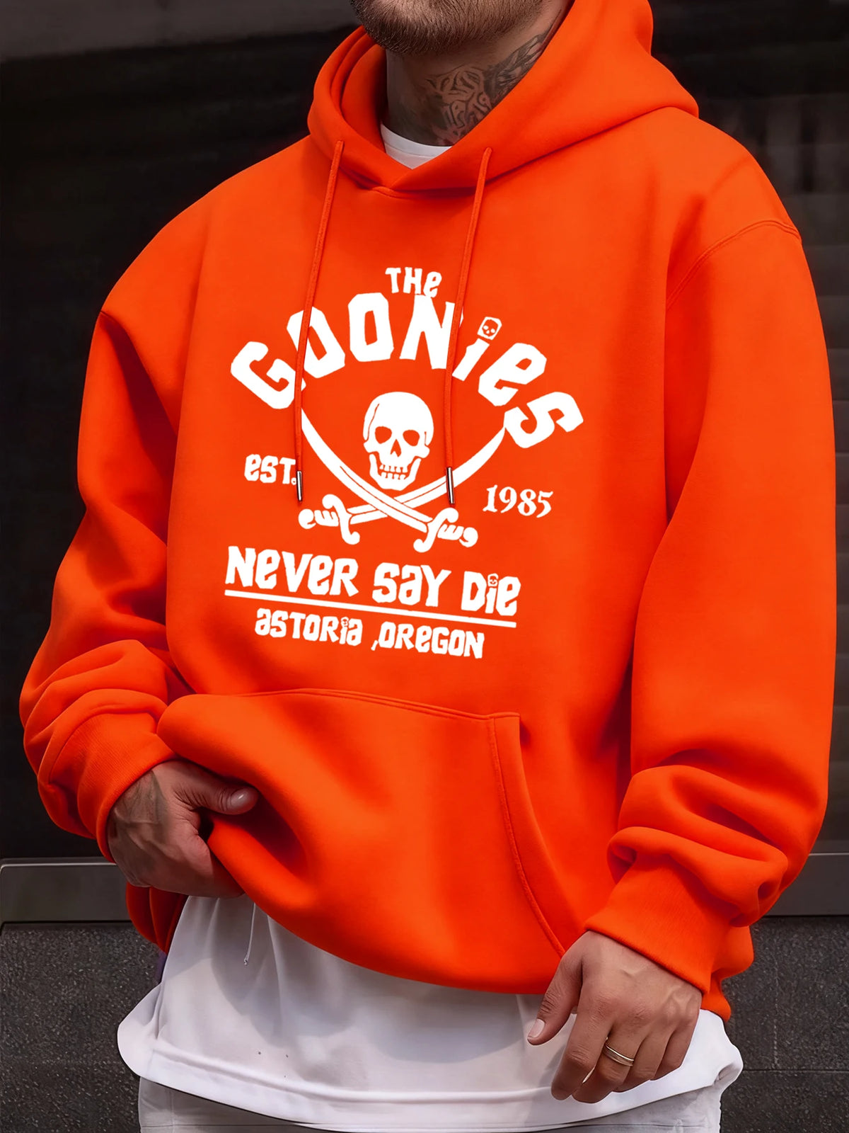 Distressed Goonies Never Say Die Mens Sweatshirt Fashion Casual Hoodies Soft Loose Pullovers Fleece Autumn Unisex Clothing
