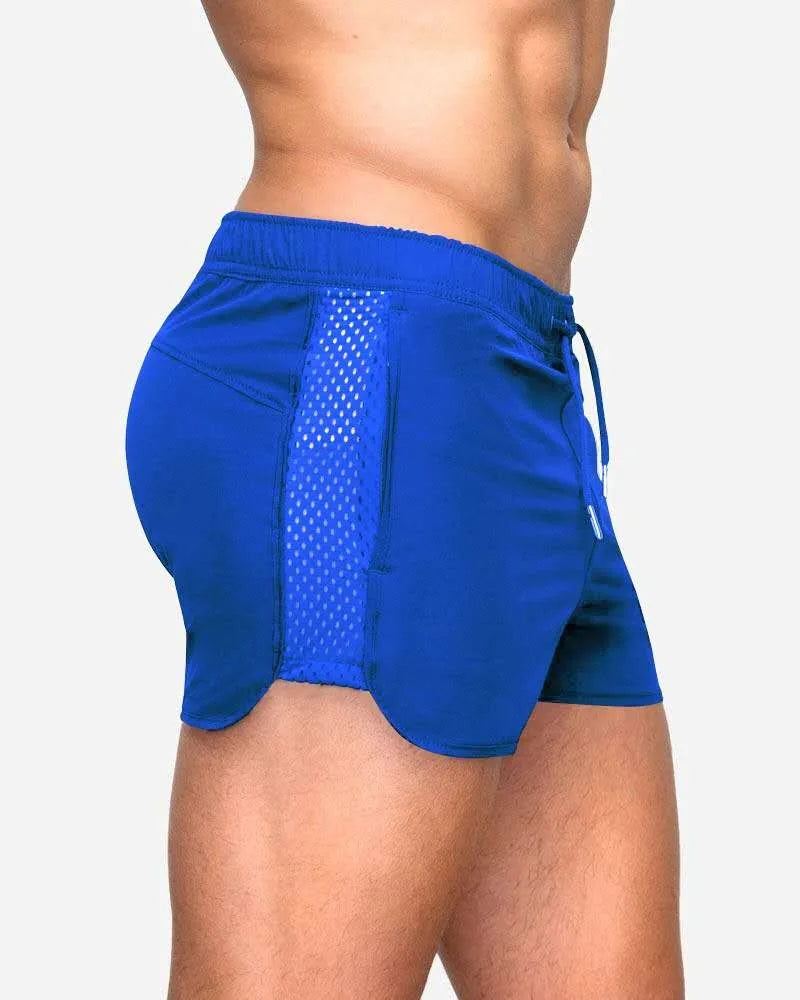 Mens Marathon Athletics Running Shorts Elastic Mesh Breathable Fitness Sportswear Short Pants Quick Drying Gym Workout Shorts