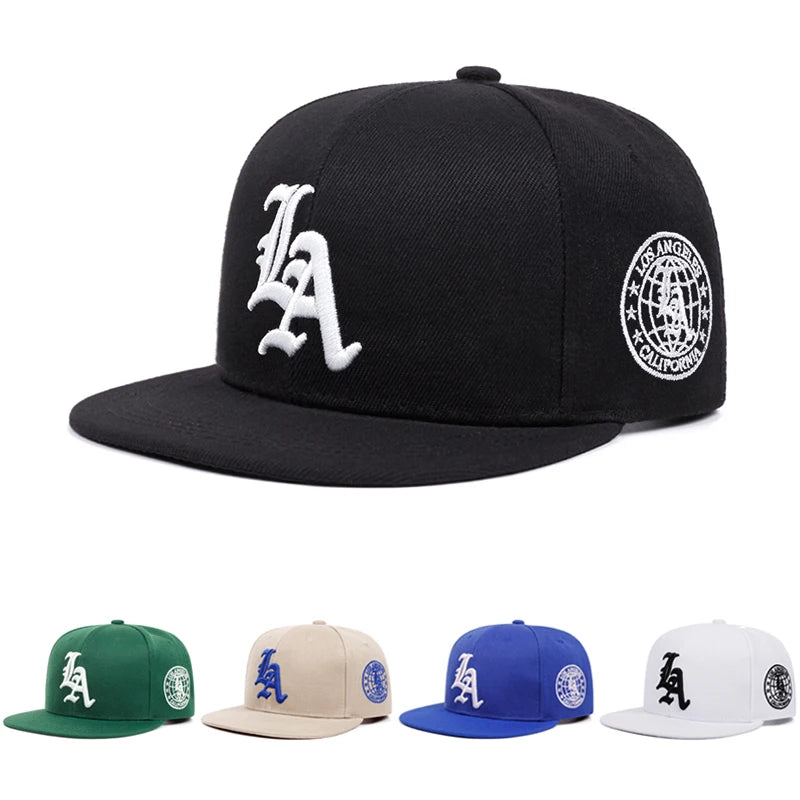 2026 New Los Ange Earth Letter Embroidered Cotton Flat Edge Hat Women Simple Baseball Hat Sunshade Hat Men's Outdoor HipHop Hat
