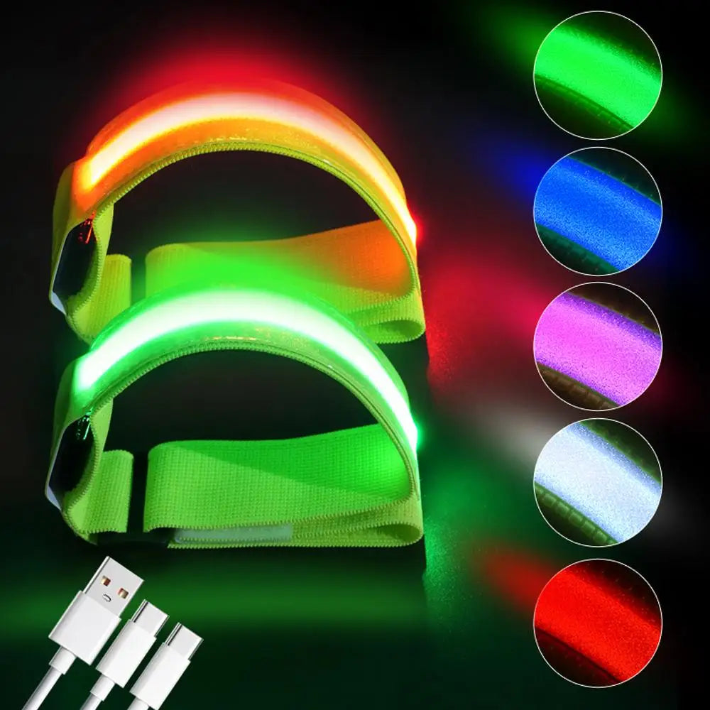 USB Charging LED Light Luminous Armband Bracelet Night Reflective Safety Belt Outdoor Sports Night Running Cycling Leg Arm Band