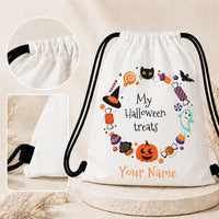 Personalized My Halloween Treats Drawstring Backpack Custom Name Kids Halloween Candy Bag Children Trick Or Treat Sack