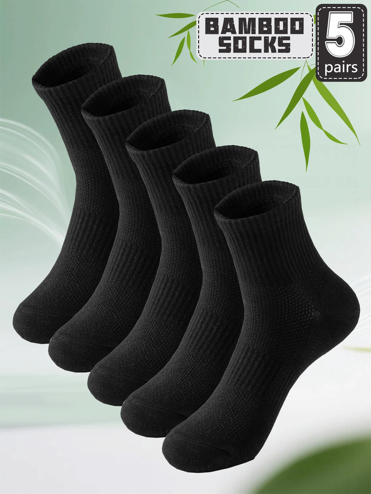 5 Pairs High-Quality Men's Bamboo Fiber Socks Breathable Mesh Spring Summer Anti-Odor Sweat-Absorbing Black Business Short Socks
