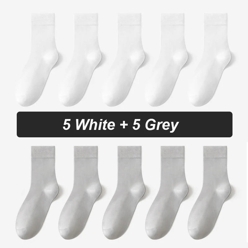 10Pairs Bamboo Fiber Socks Men Casual Black Business Breatheable Anti-Bacterial Comfortable High Quality Sock Male Size EU38-45