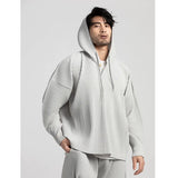 Miyake Pleated Hoodies Fashion Casual Pullover Hoodies Baggy Drawstring Top