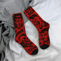 Novel Harajuku retro punk rebellious graffiti style men's socks with exaggerated skull patterns, casual socks for crazy parties.