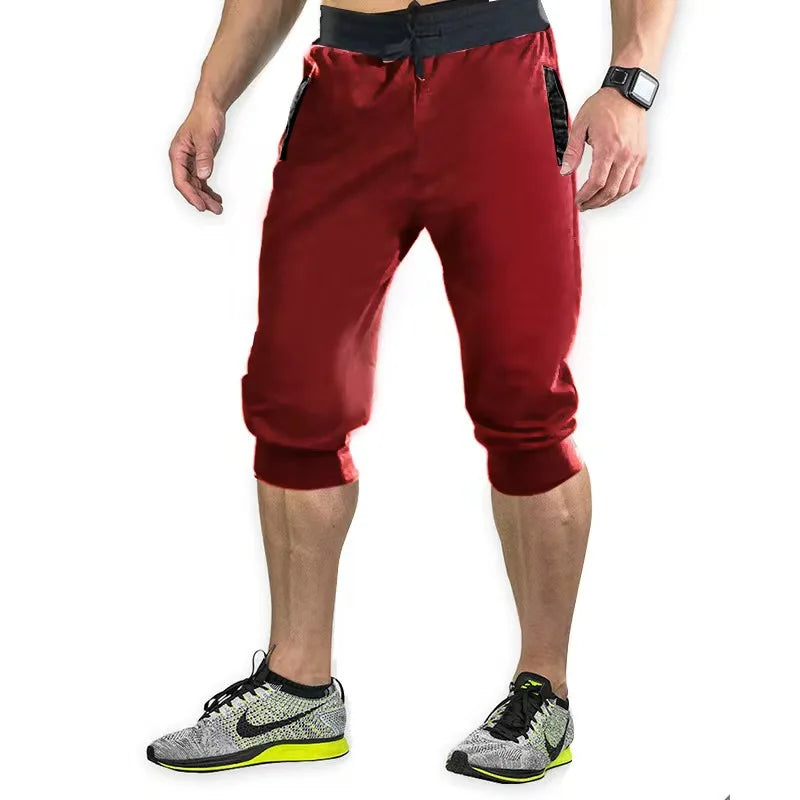 2024 New Mens cross-border sports pants men's casual jogging shorts elastic fitness pants cropped pants M-4XL Men