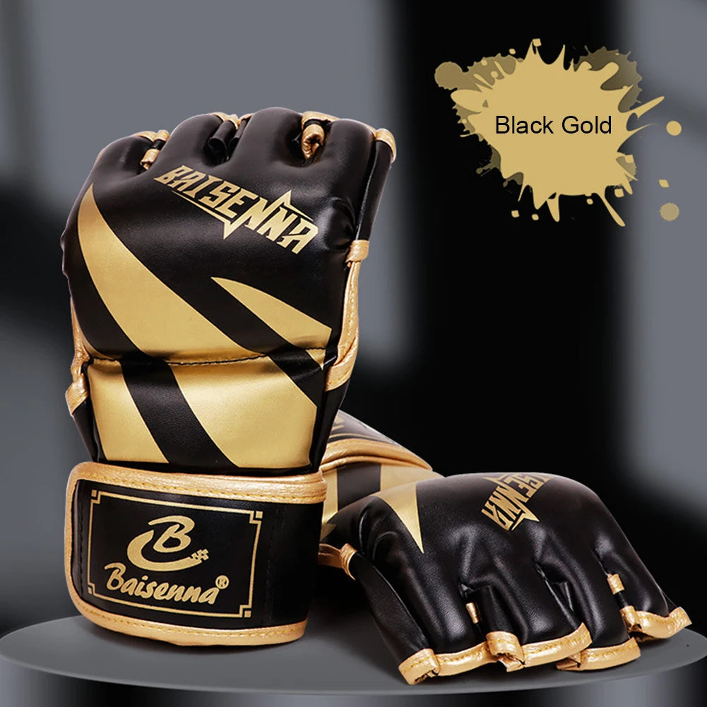 Boxing Half Finger Gloves MMA Punching Gloves Muay Thai Competition PU Leather Sponge Boxing Training Mitts