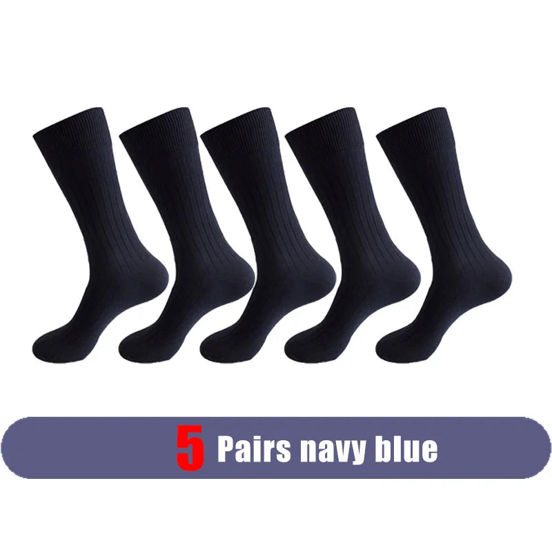 Mans Socks Long Plus Large Size Cotton Solid Striped Business Boneless Soft Breathable Sweat-Absorbing Party Dress Crew Socks