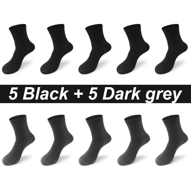 Bamboo Fiber Men's Socks 10Pairs Black Business Soft Breathable Long High Quality  Autumn for New Male Sock Plus Size 39-48