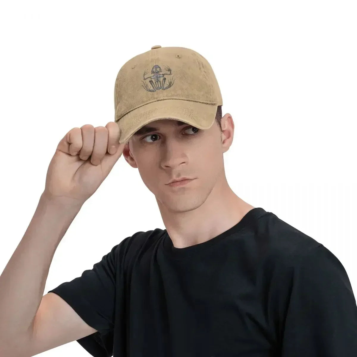 Frog Skeleton Baseball Caps Snapback Washed Denim Hats Outdoor Adjustable Casquette Streetwear Baseball Cowboy Hat for Unisex