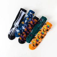 5Pairs Halloween Novelty Socks Men Women Funny Pumpkin Ghost Skeleton Spider Cat Print Mid‑Calf Socks Holiday Party Cosplay Sock