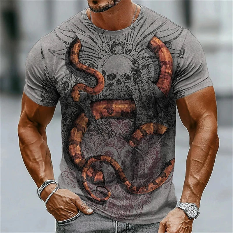 New Men's Halloween Crew-Neck Short-Sleeve T-Shirt Soldier Skull Blood Splatter Print Casual Streetwear Holiday Party Top