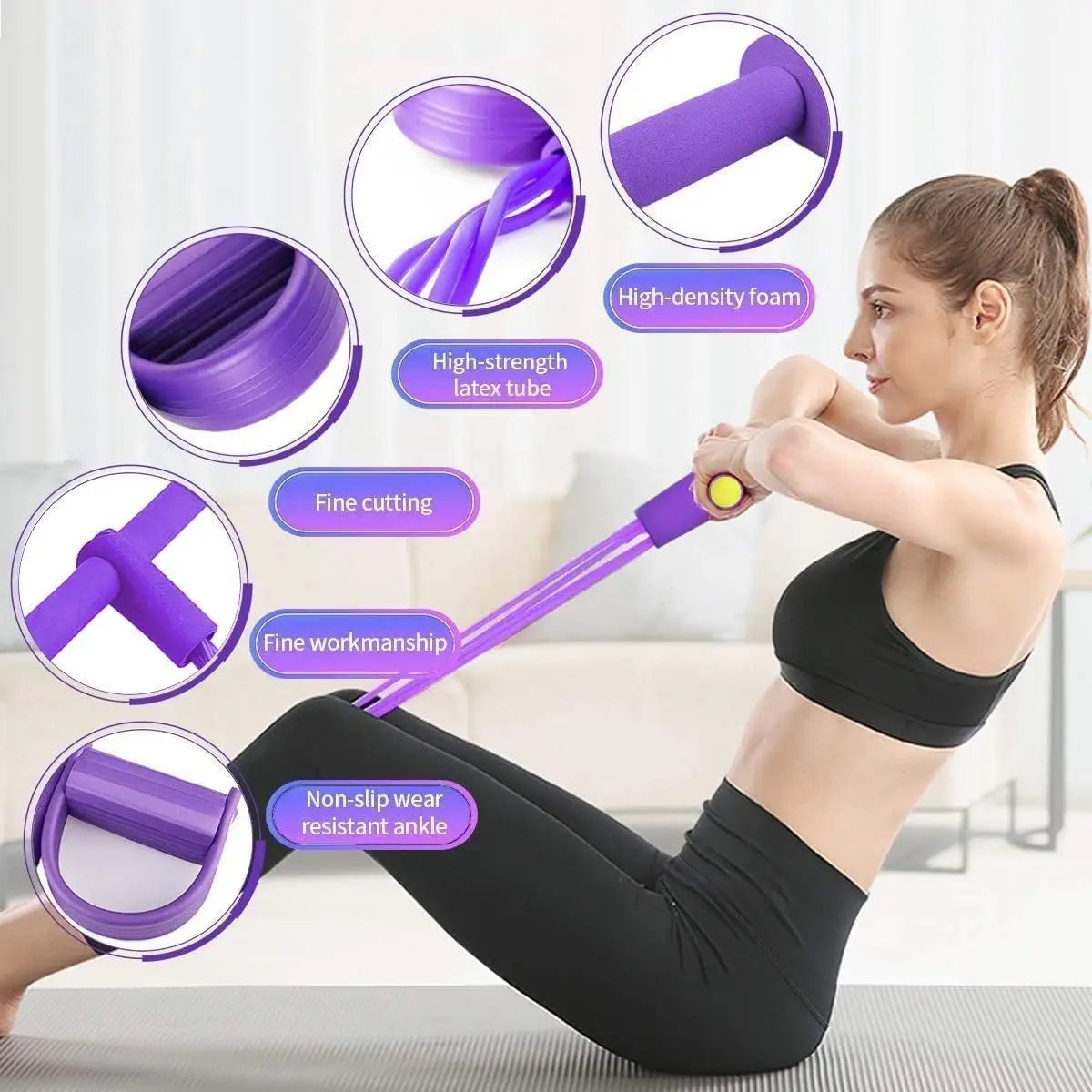 Resistance Band Set 4 Tubes Elastic Pull Rope Pedal Sit-up Resistance Band Expander Tension Rope for Fitness Slimming Training